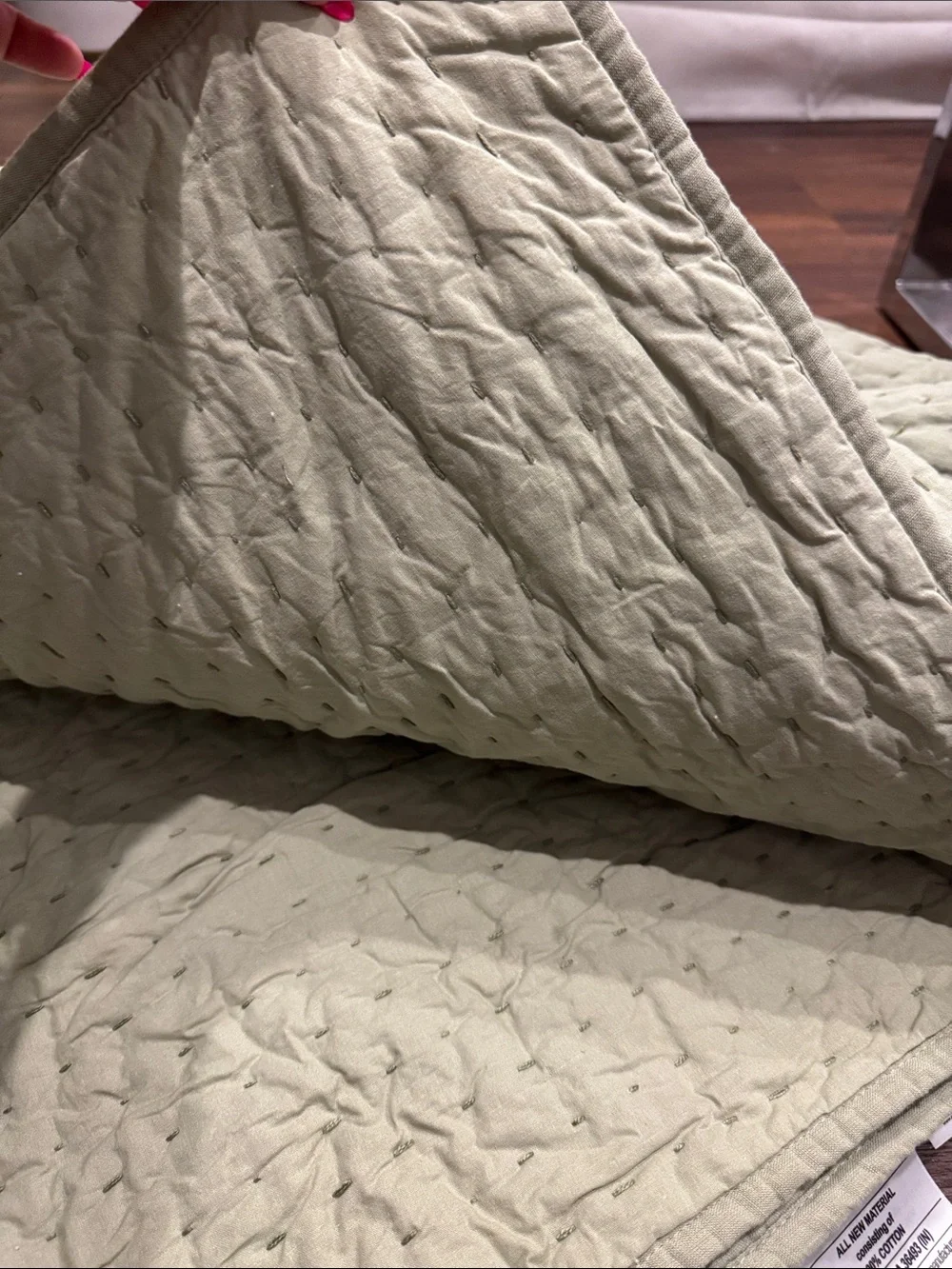 Quince NWOT European Linen Cotton Stitch Quilt Sage Green. No Shams